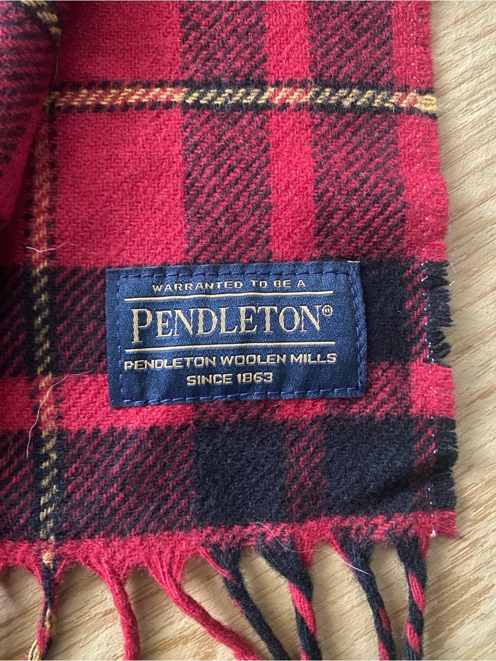 Pendleton Red, Black & Gold Plaid Wool Scarf